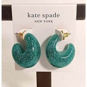 Kate Spade New York Green Turquoise Glitter Resin Huggie Earrings New with Tag